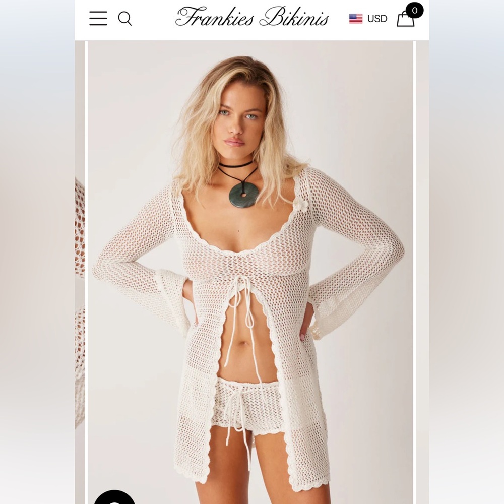 Frankie's Bikinis White Crochet Coverup Set